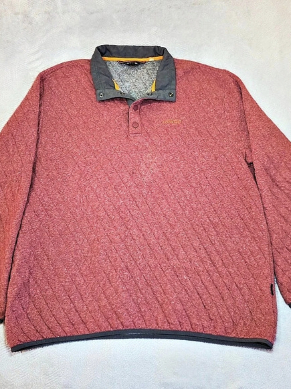 Orvis Trout Bum Quilted Snap Neck Pullover Sweatshirt Men's XL Heather Red